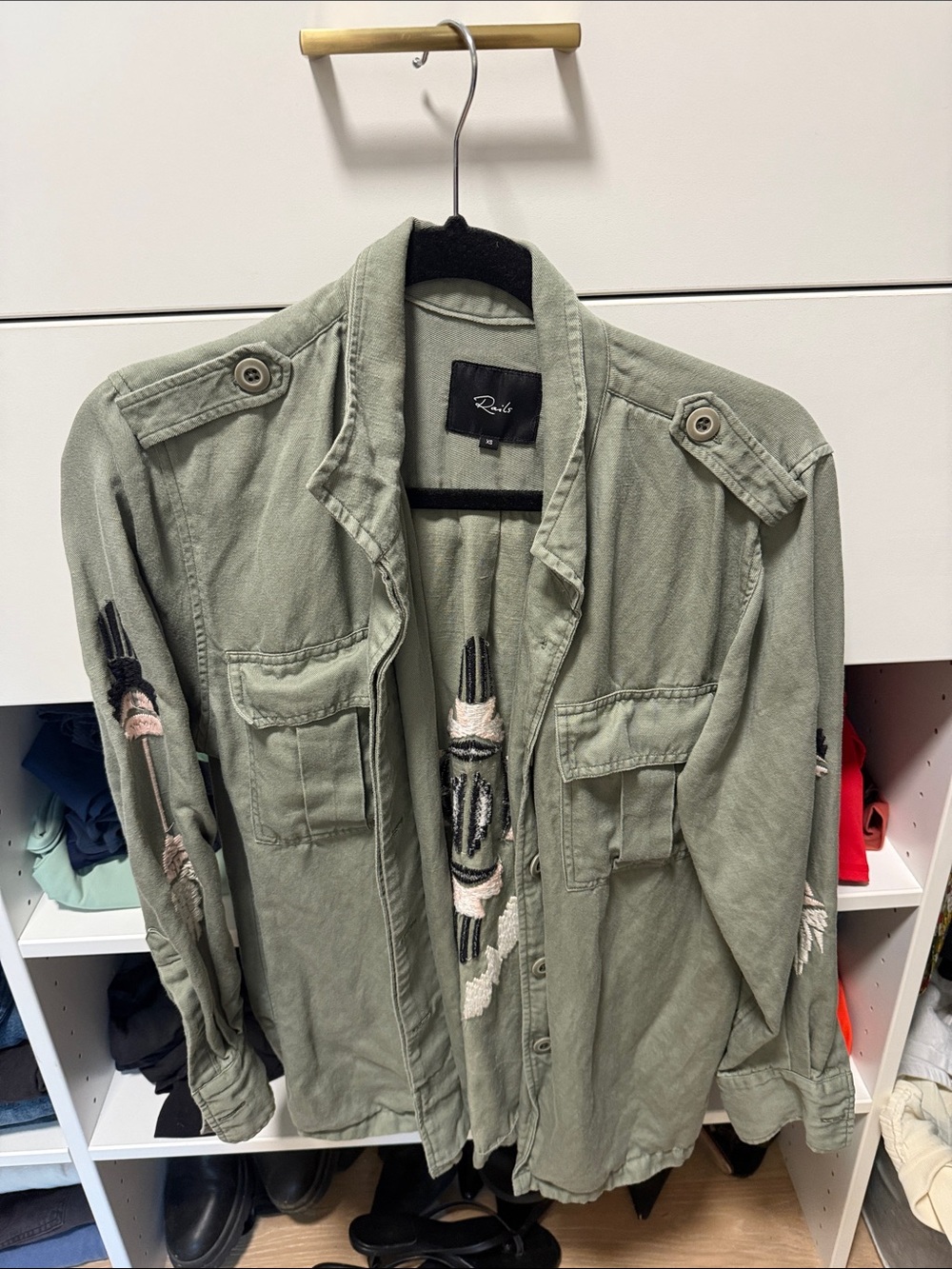 Rails Sage Green Embroidered Utility Jacket